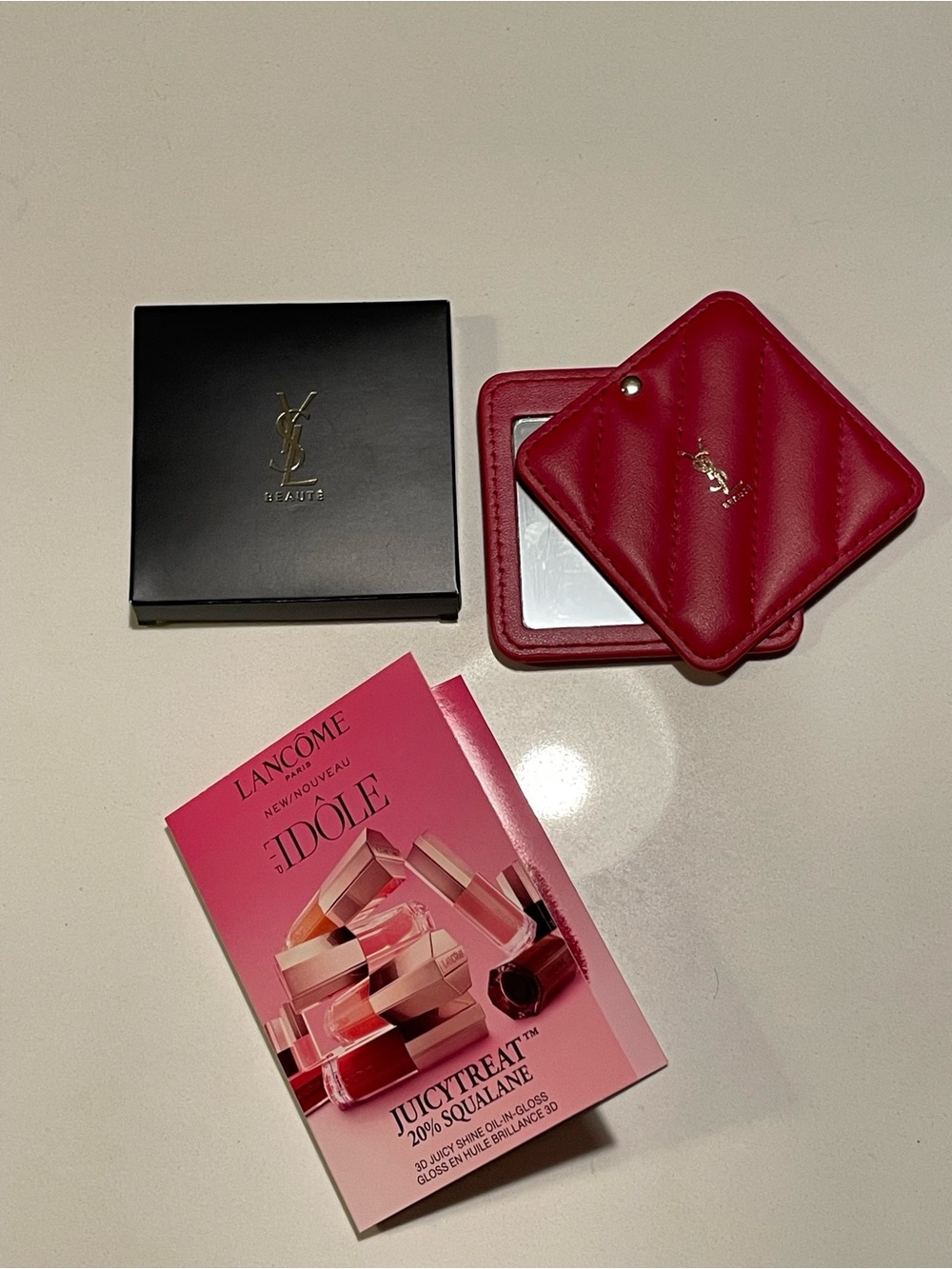 Yves Saint Laurent Beauty Quilted Red Compact Mirror with Gold Logo